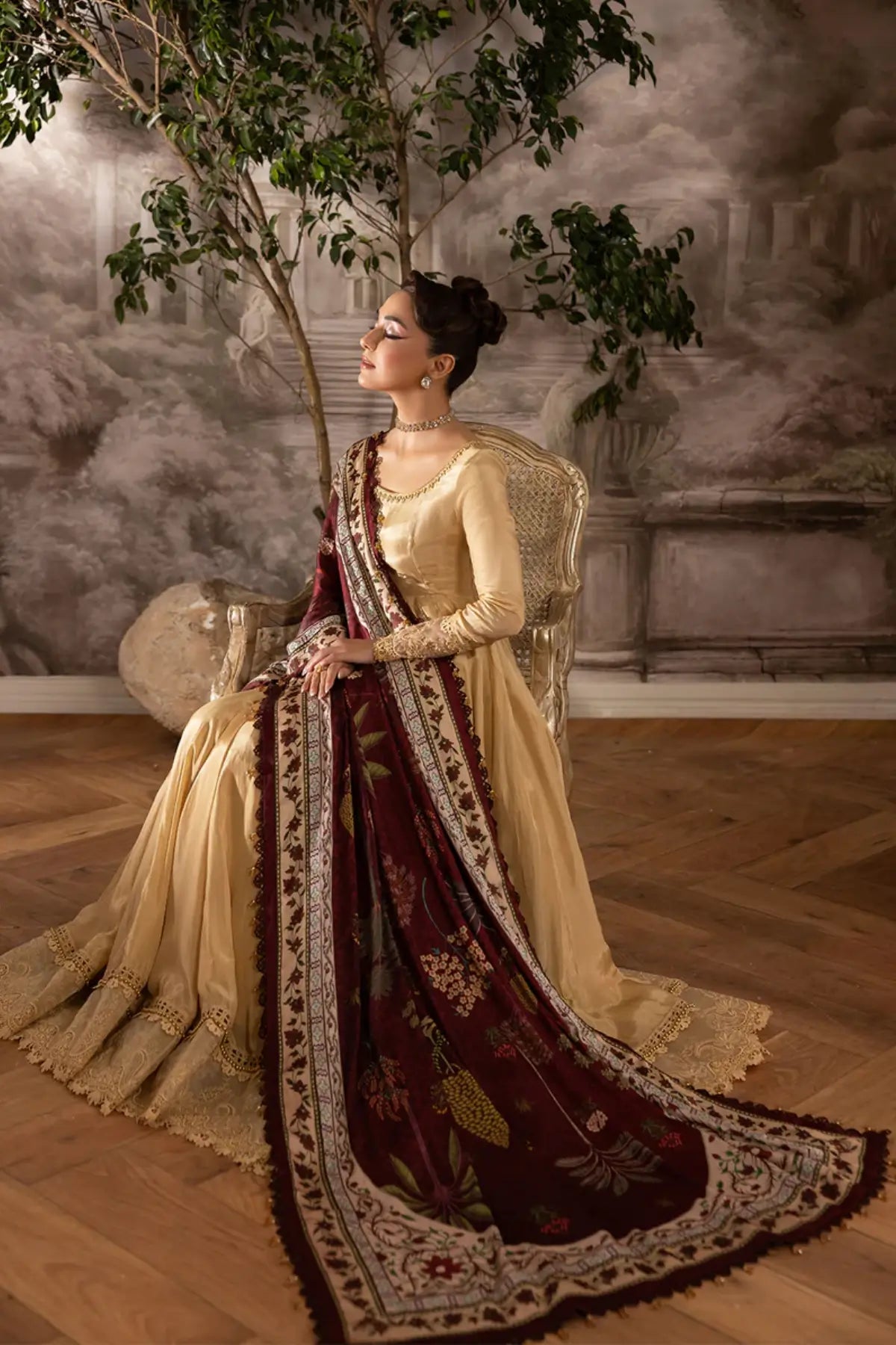 Silvaa Maya Pret beige gold handworked Eid pishwas.