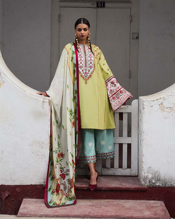 Siran- Lime Yellow Embroidered Ensemble By- Hussain Rehar