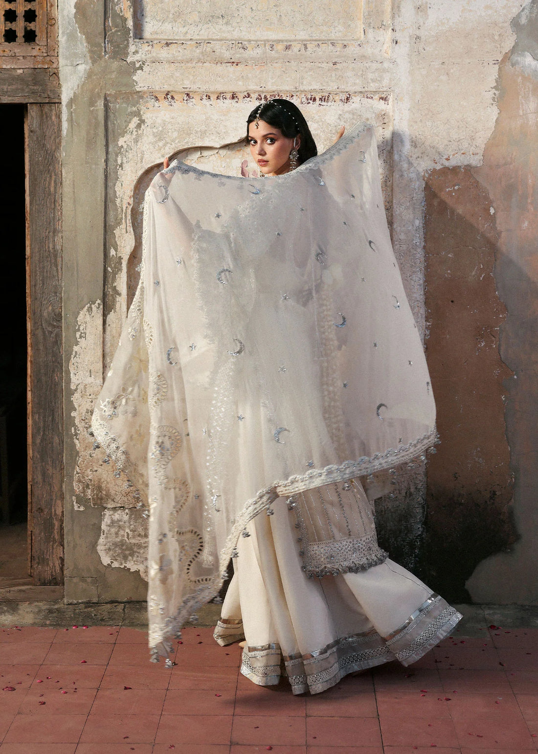 Hussain Rehar Sitara Ivory Organza Embroidered Sharara Suit Massarat Festive ’25