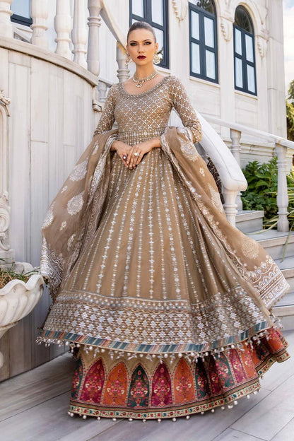 Beige Embroidered Cotton Satin Suit By Maria B