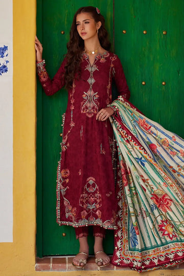 Sofia Scarlet Farah Talib Aziz deep maroon embroidered luxury lawn stitched 3PC suit