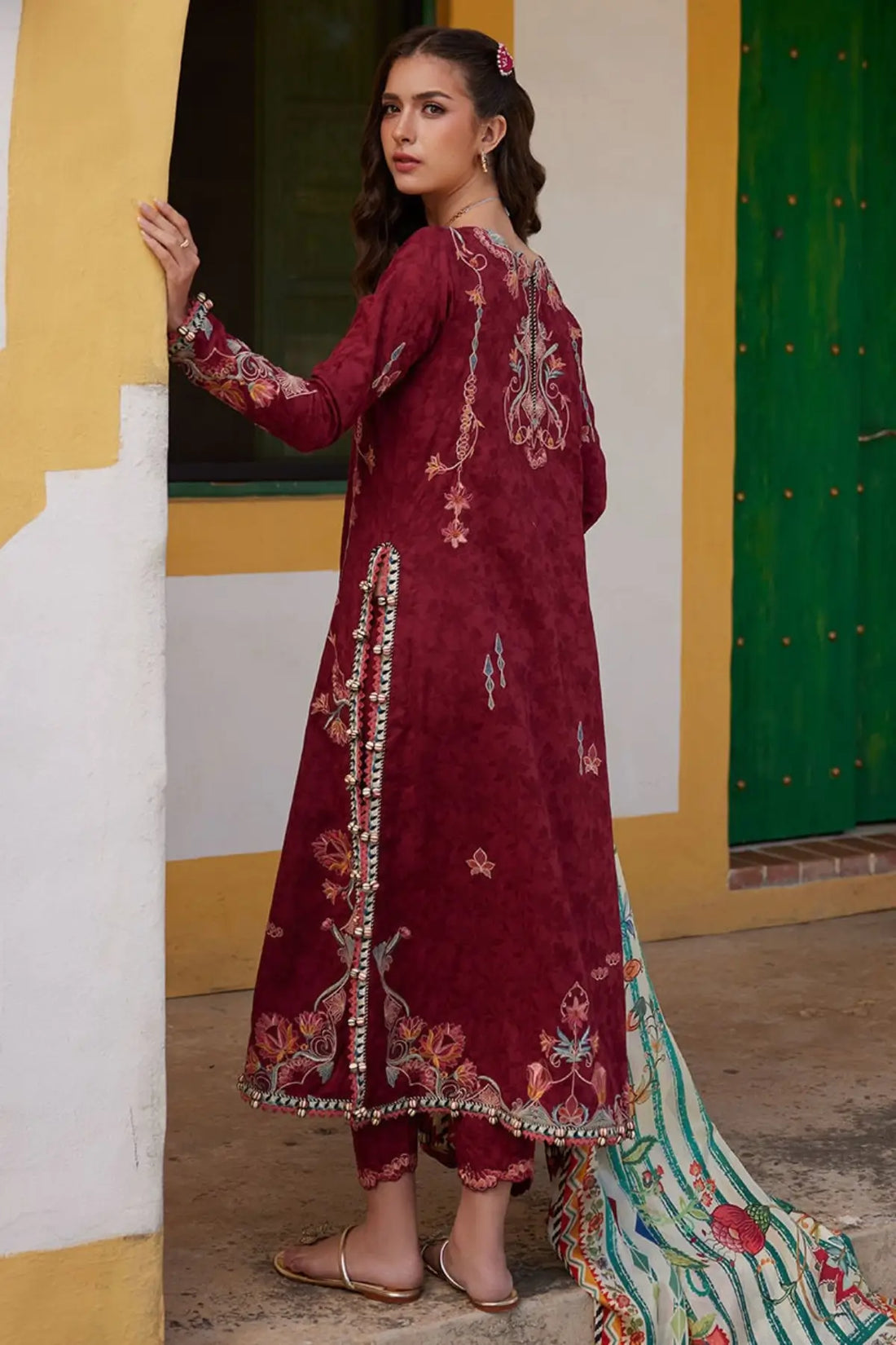 Sofia Scarlet Farah Talib Aziz deep maroon embroidered luxury lawn stitched 3PC suit