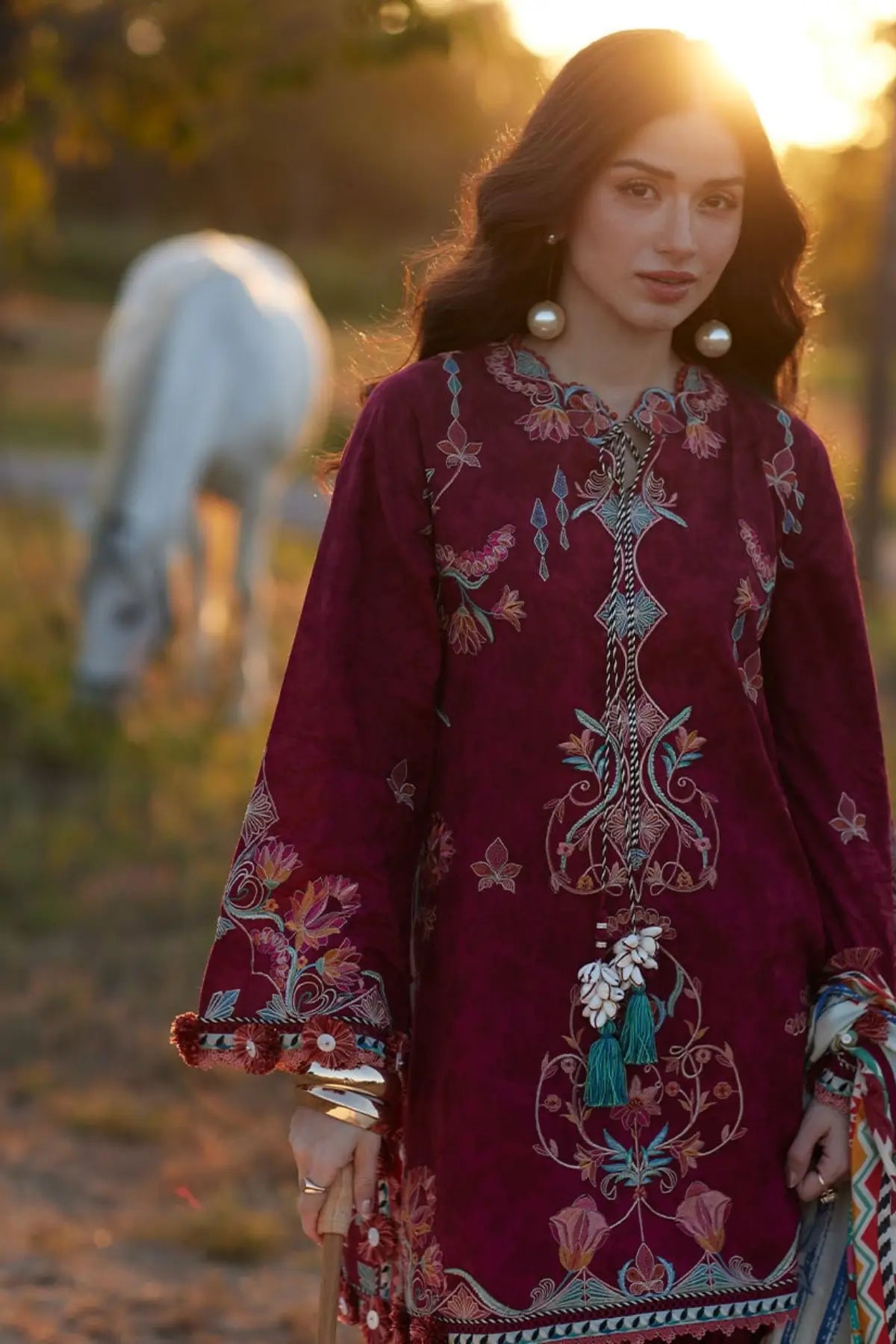 Sofia Scarlet Farah Talib Aziz deep maroon embroidered luxury lawn stitched 3PC suit