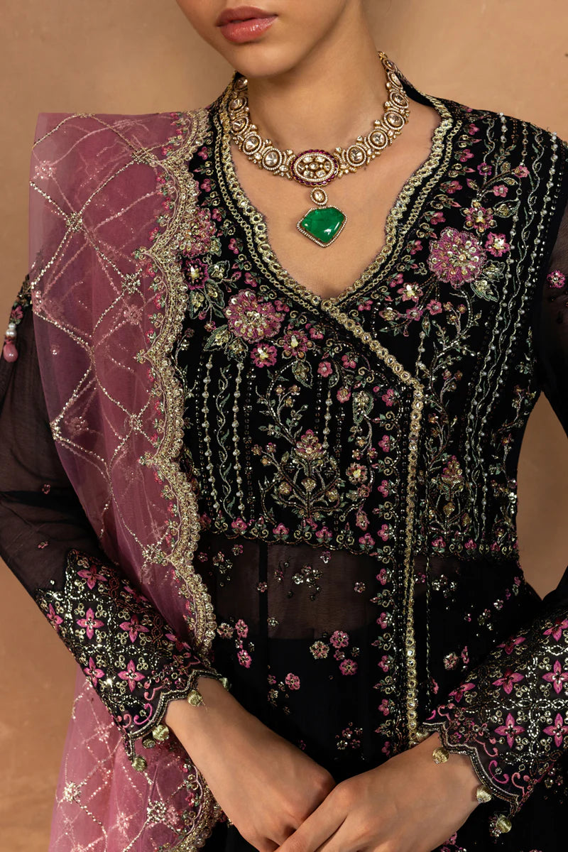 Sofia Rang Rasiya Ebony Rose Angrakha With Raw Silk Trouser – Pakistanimoda Worldwide Delivery