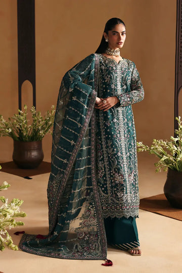Solin by Gulaal Jasper Green luxury Pakistani organza sharara suit stitched and available online at Pakistanimoda.