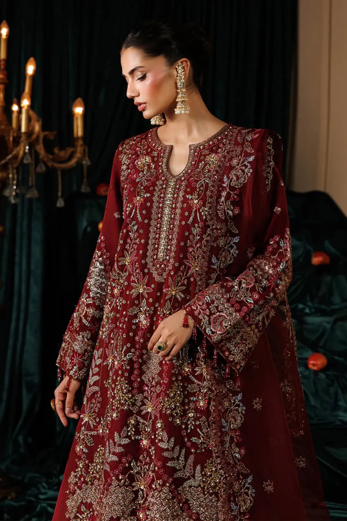 Solstice by Emaan Adeel Maroon Embroidered Organza Stitched Suit from Celeste Festive Edit'26 Collection