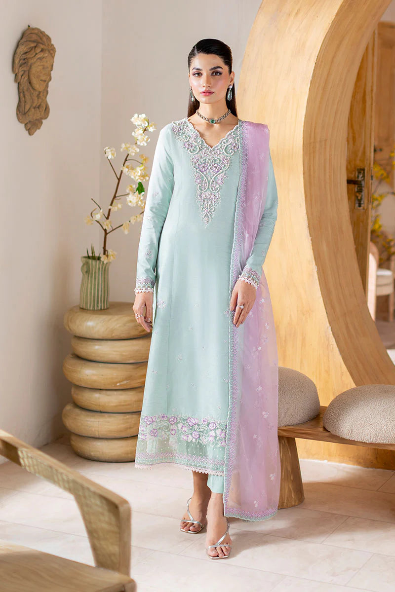 Solstice Pakistani semi-formal mint raw silk 3-piece suit – Pakistanimoda