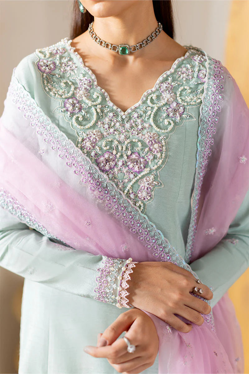 Solstice Pakistani semi-formal mint raw silk 3-piece suit – Pakistanimoda