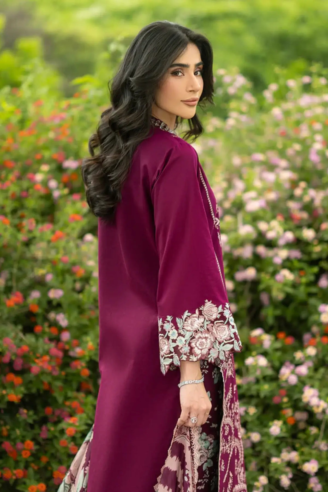 Soma 07 plum stitched lawn 3PC suit with silk dupatta by Zainab Chottani Pakistanimoda