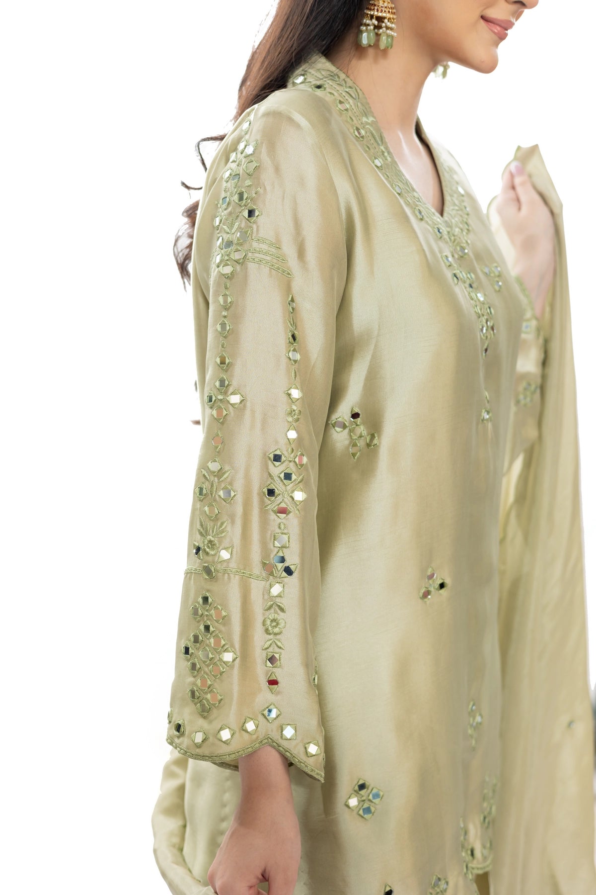 Sonakshi olive green Sheesha silk farshi shalwar kameez with medium silk dupatta by MariamRaj