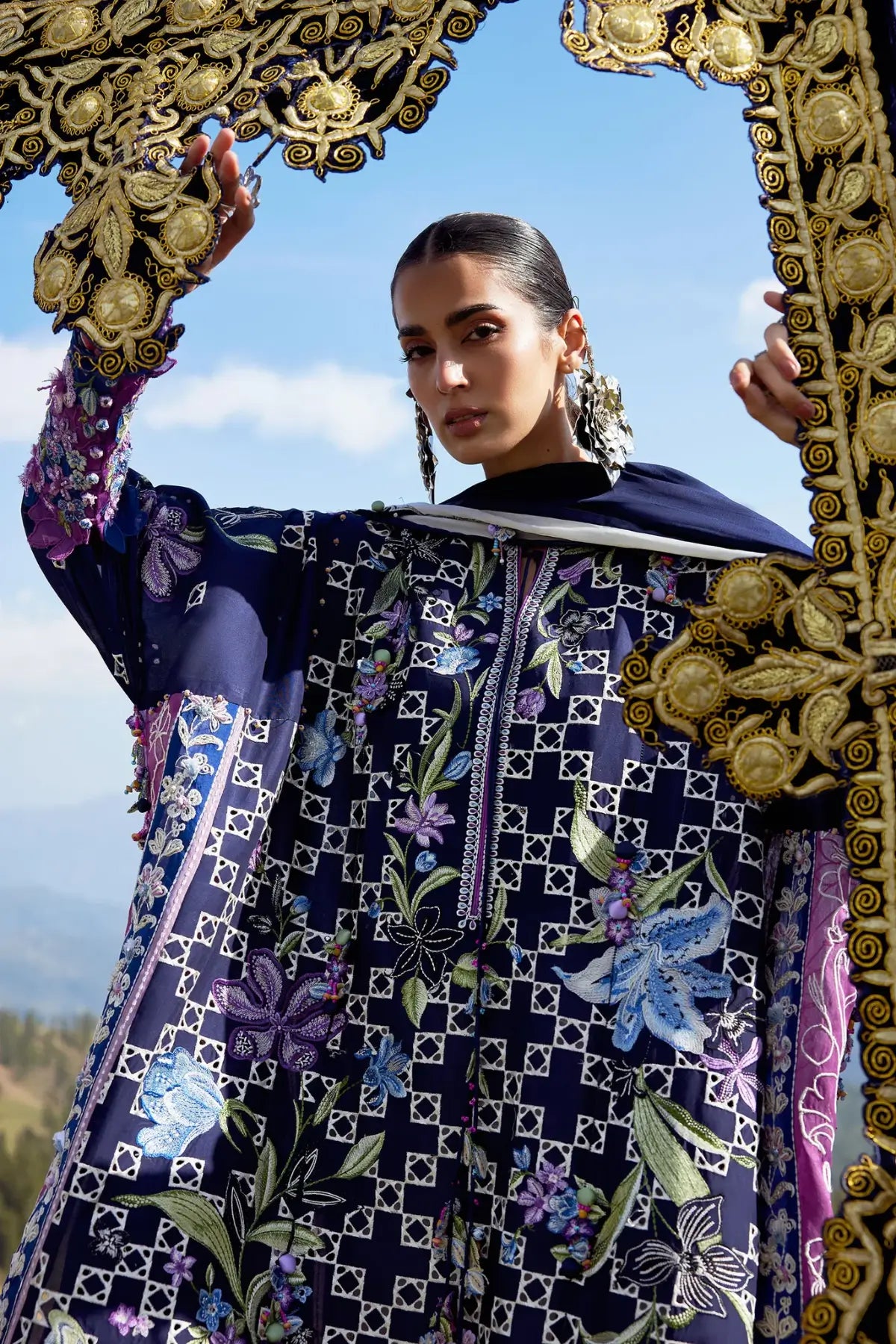 Sonamarg EL26-09 B midnight blue Elan lawn 2026 stitched 3PC suit with silk dupatta