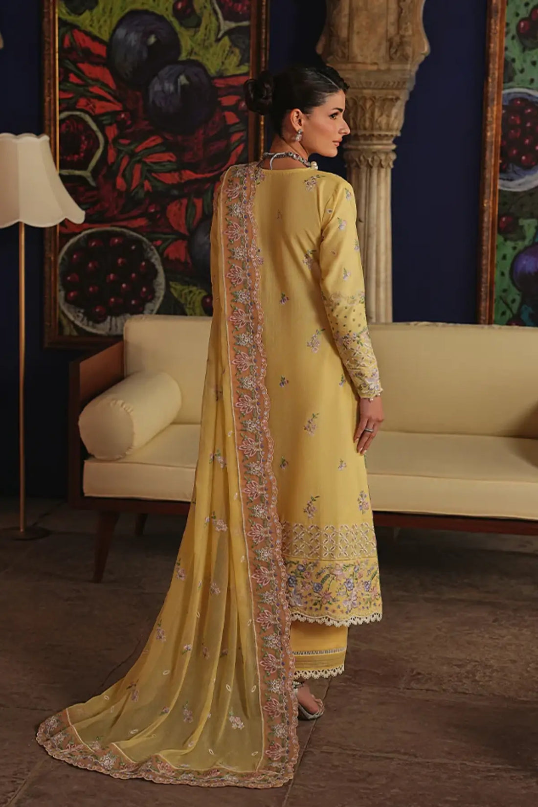 Sorayae by Gulaal yellow Maisone luxury lawn stitched 3PC suit with embroidered chiffon dupatta