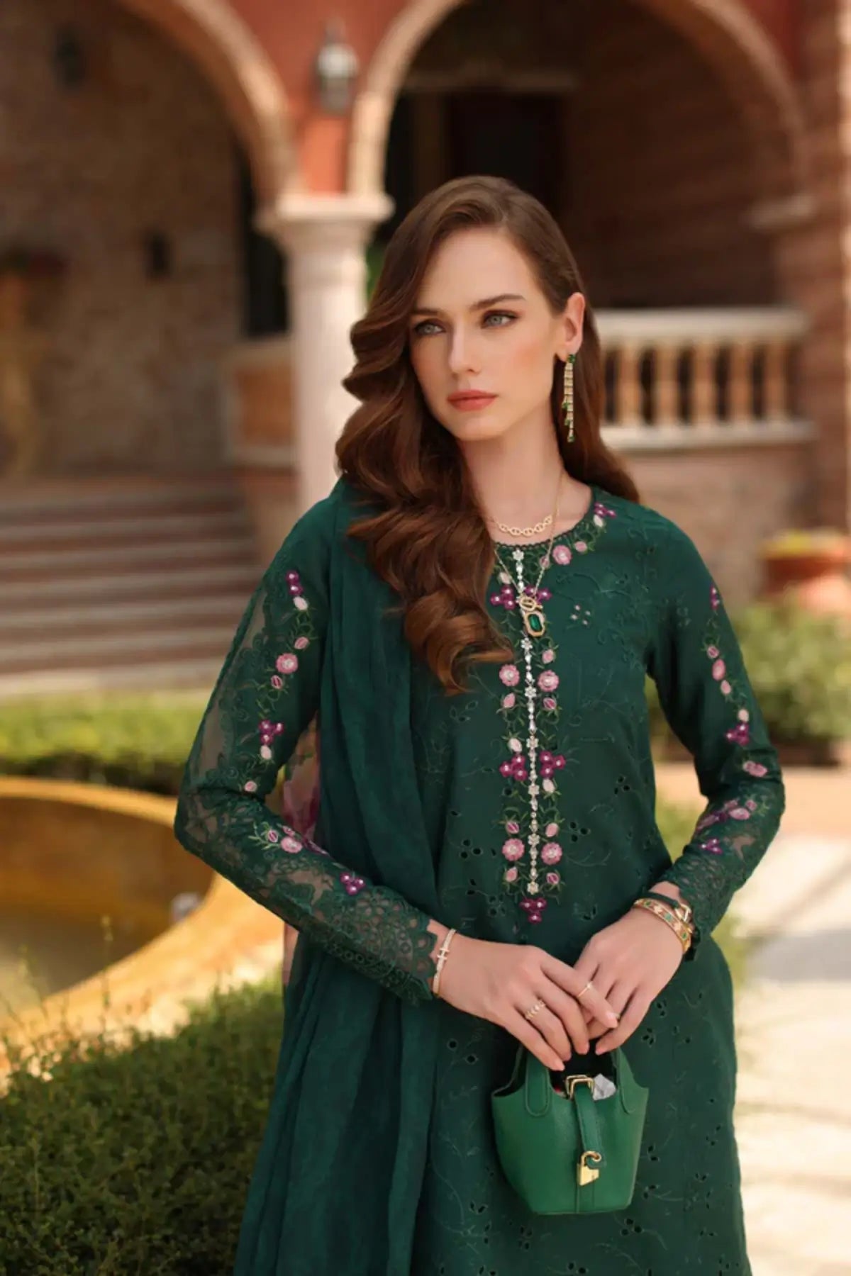 Sorina D1-A emerald luxury lawn ready suit by Saadia Asad Noor Luxury Eid Schiffli ’26