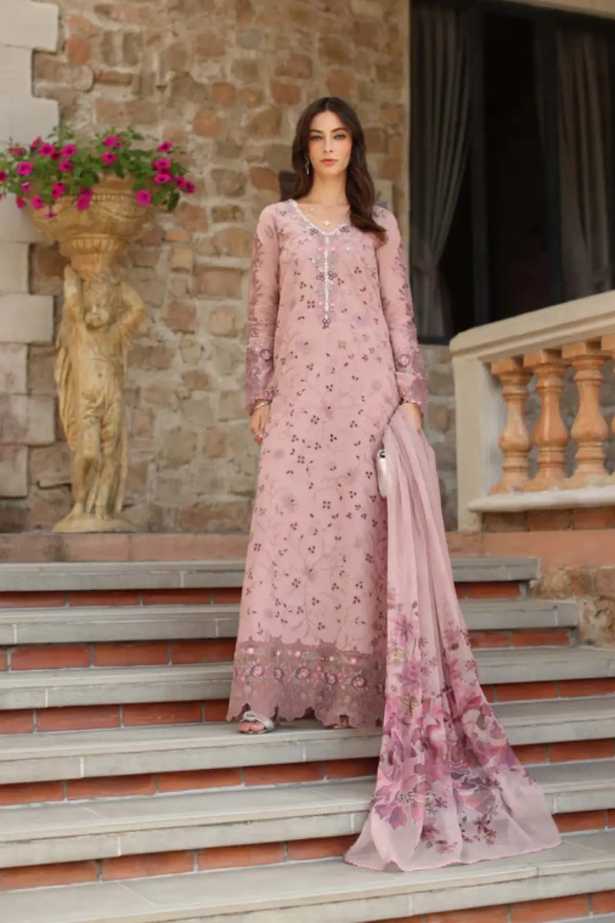 Saadia Asad Sorina D1-B vintage blush lawn suit with chiffon dupatta Noor Luxury Eid Schiffli ’26