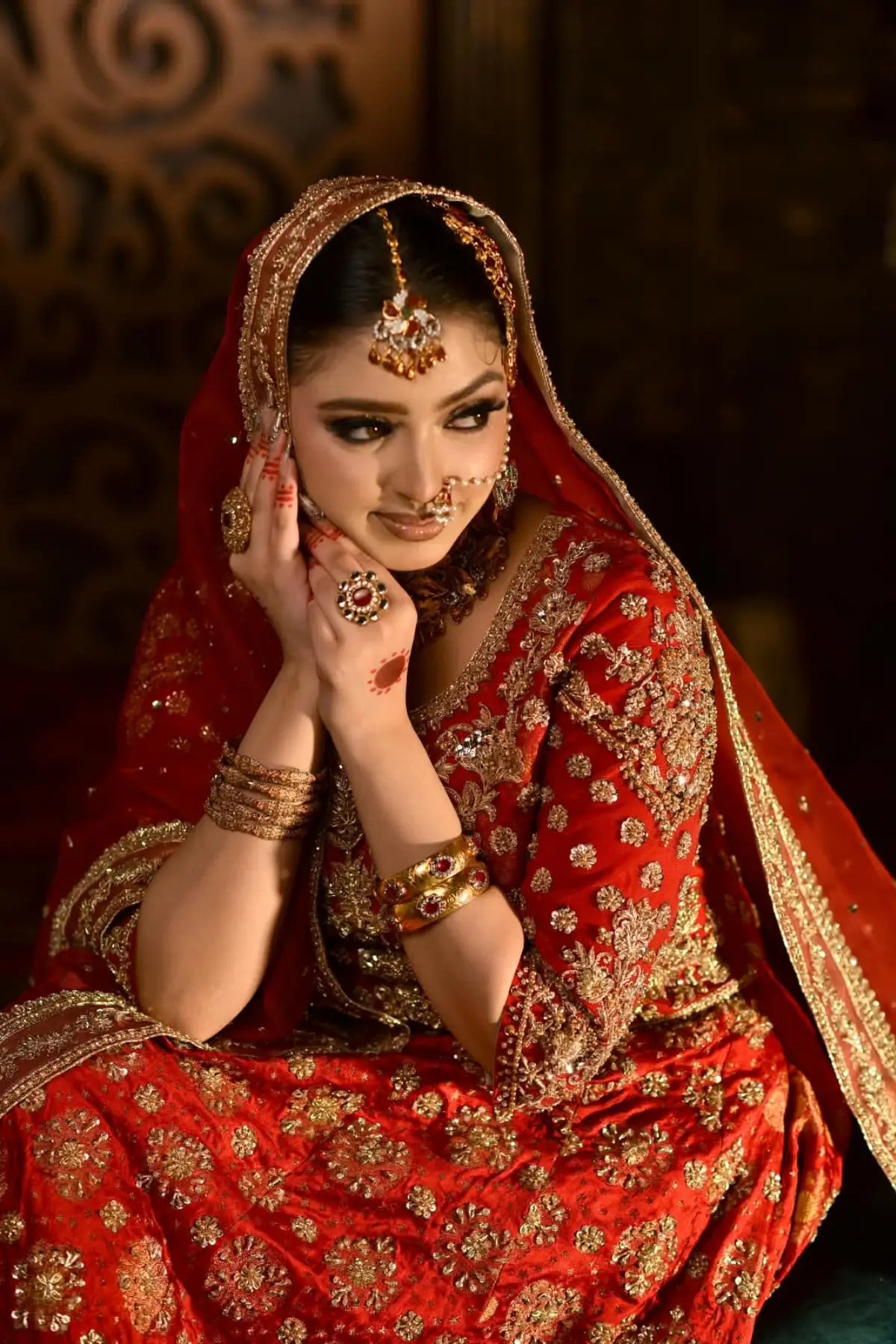 Sorrel by MariamRaj crimson hand embellished pure Khimkhab Pakistani bridal lehenga with net organza dupatta
