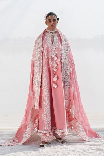 Light pink Sorti by Hussain Rehar stitched chikankari lawn 3PC with embroidered chiffon dupatta