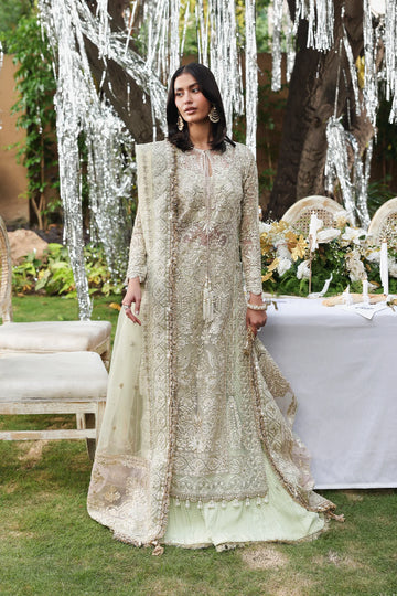 Soulhour – Afrozeh Dastangoi 2025 Sea Green Luxury Formal Organza Suit with Zardozi Embroidery and Tassel Dupatta – Pakistanimoda