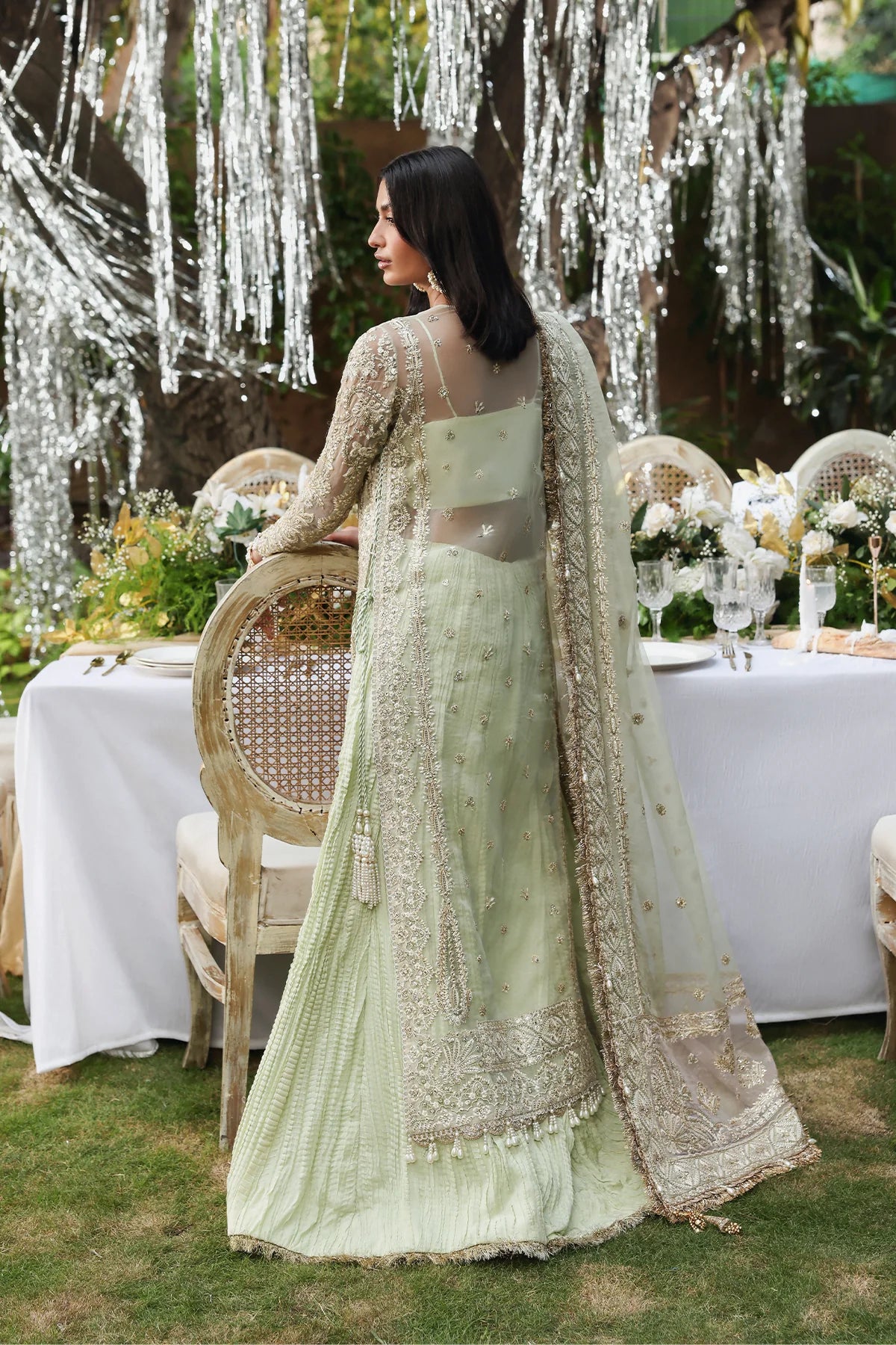 Soulhour – Afrozeh Dastangoi 2025 Sea Green Luxury Formal Organza Suit with Zardozi Embroidery and Tassel Dupatta – Pakistanimoda