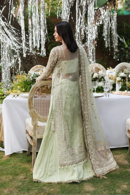 Soulhour – Afrozeh Dastangoi 2025 Sea Green Luxury Formal Organza Suit with Zardozi Embroidery and Tassel Dupatta – Pakistanimoda
