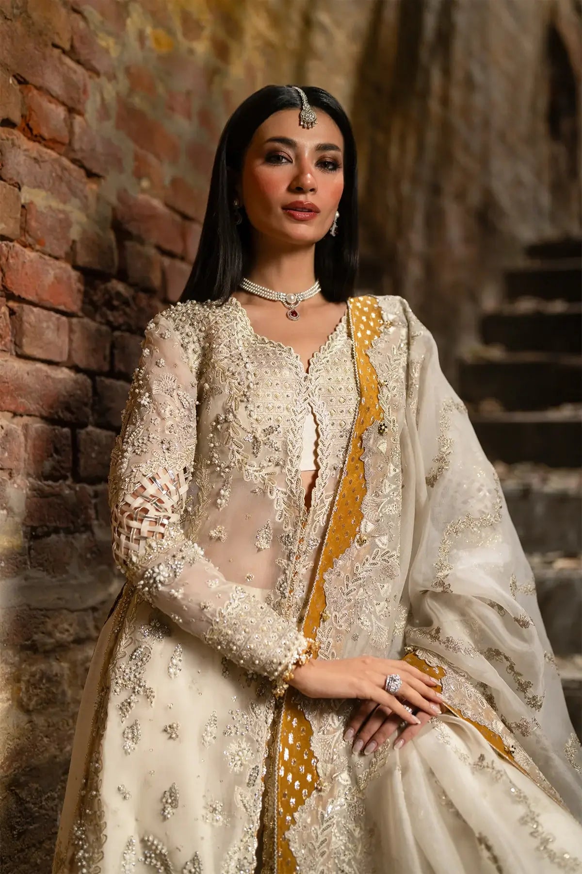 Nyra Collections ivory organza stitched gharara Eid wear.