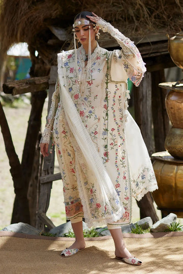 Sozraag EL26-03 B ivory festive Élan Lawn'26 stitched suit with organza dupatta