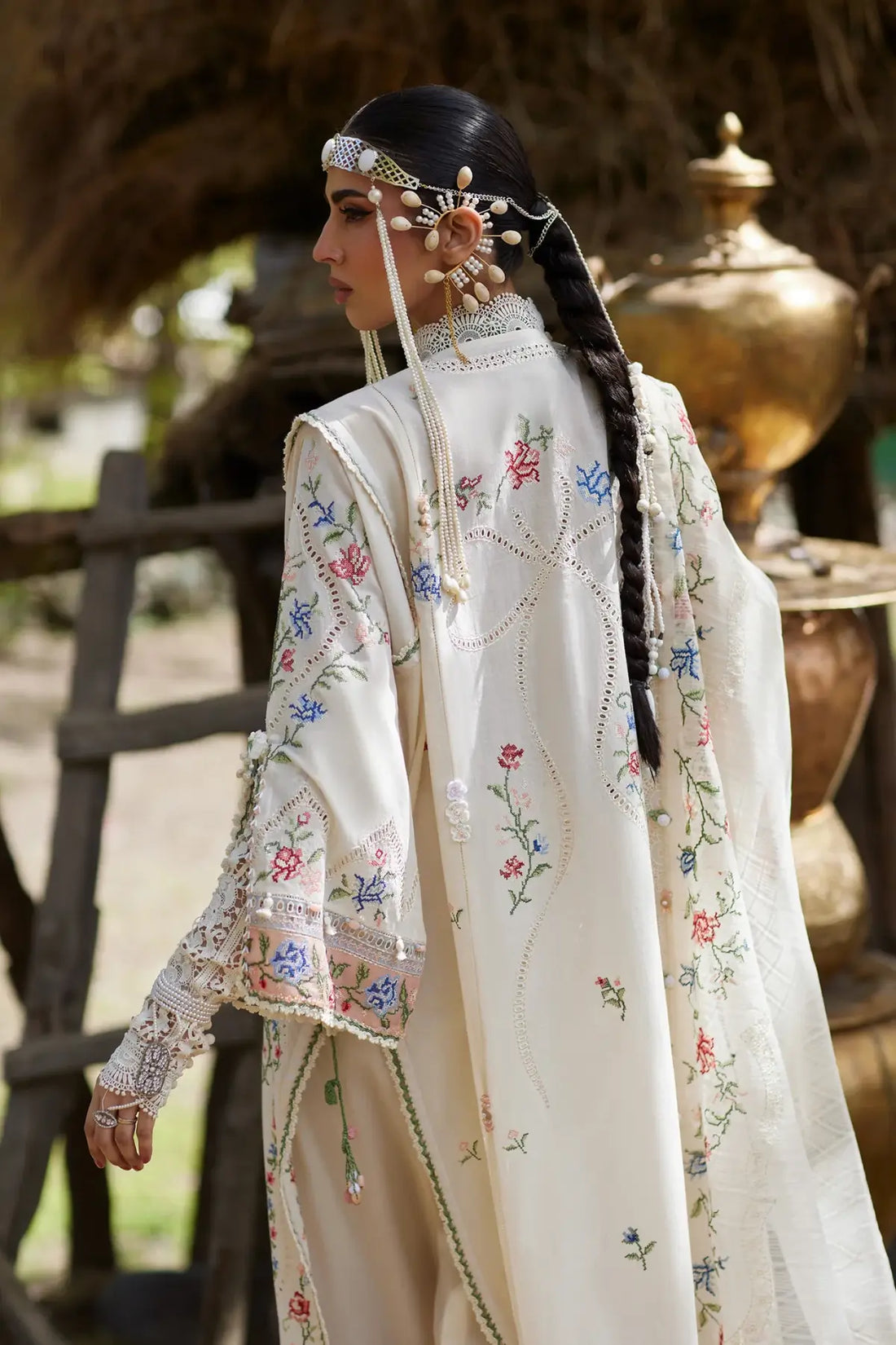 Sozraag EL26-03 B ivory festive Élan Lawn'26 stitched suit with organza dupatta
