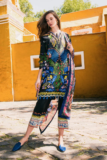 Spring Bouquet- Pakistani Black Lawn Suit with Organza Detailing By- Mushq