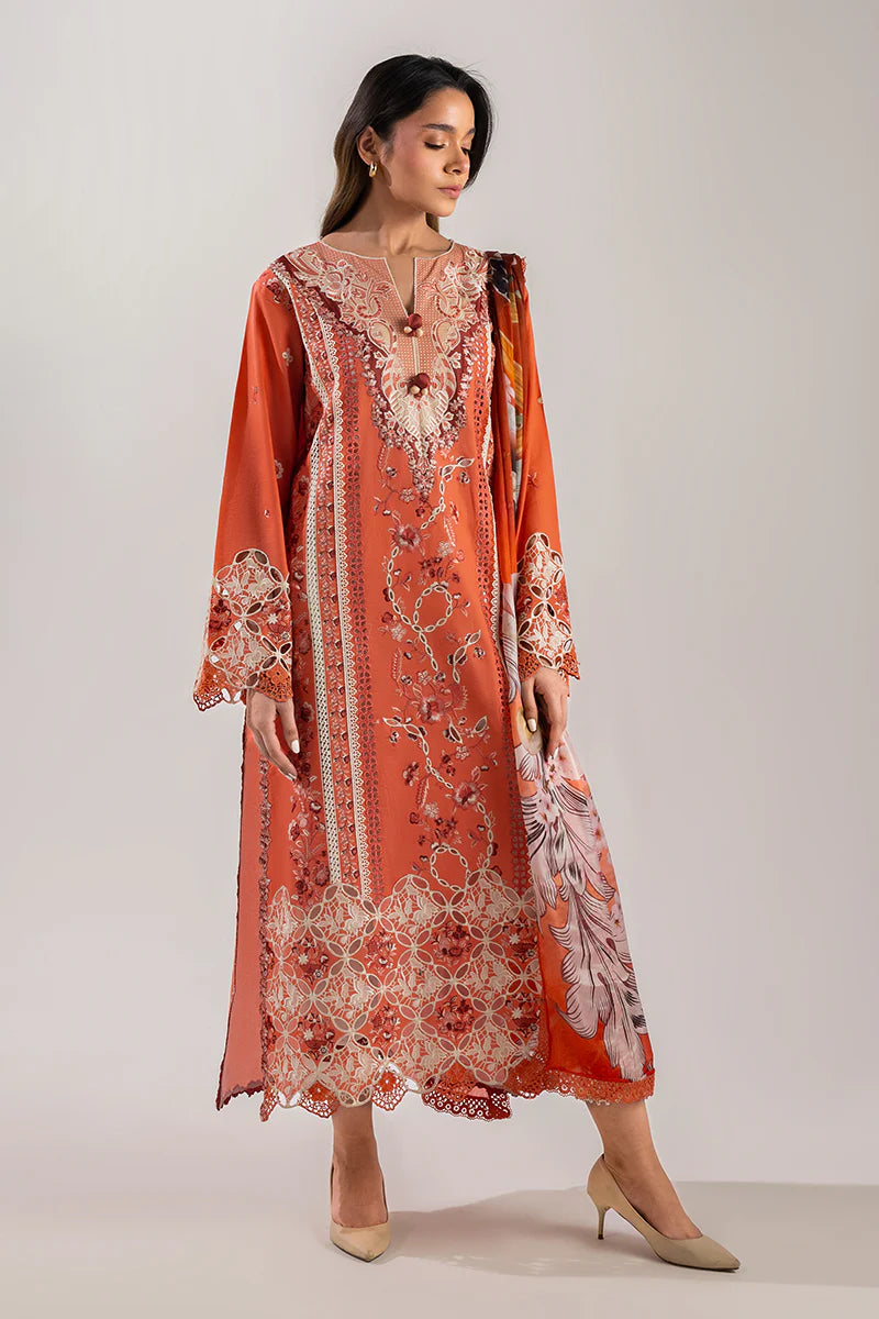 Starry Side- Orange Manaram Luxury lawn Outfit By- Mushq