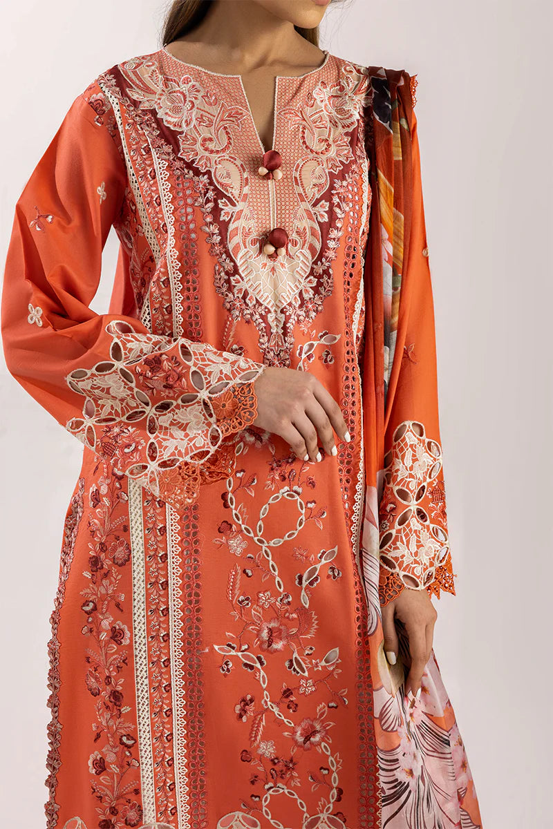 Starry Side- Orange Manaram Luxury lawn Outfit By- Mushq