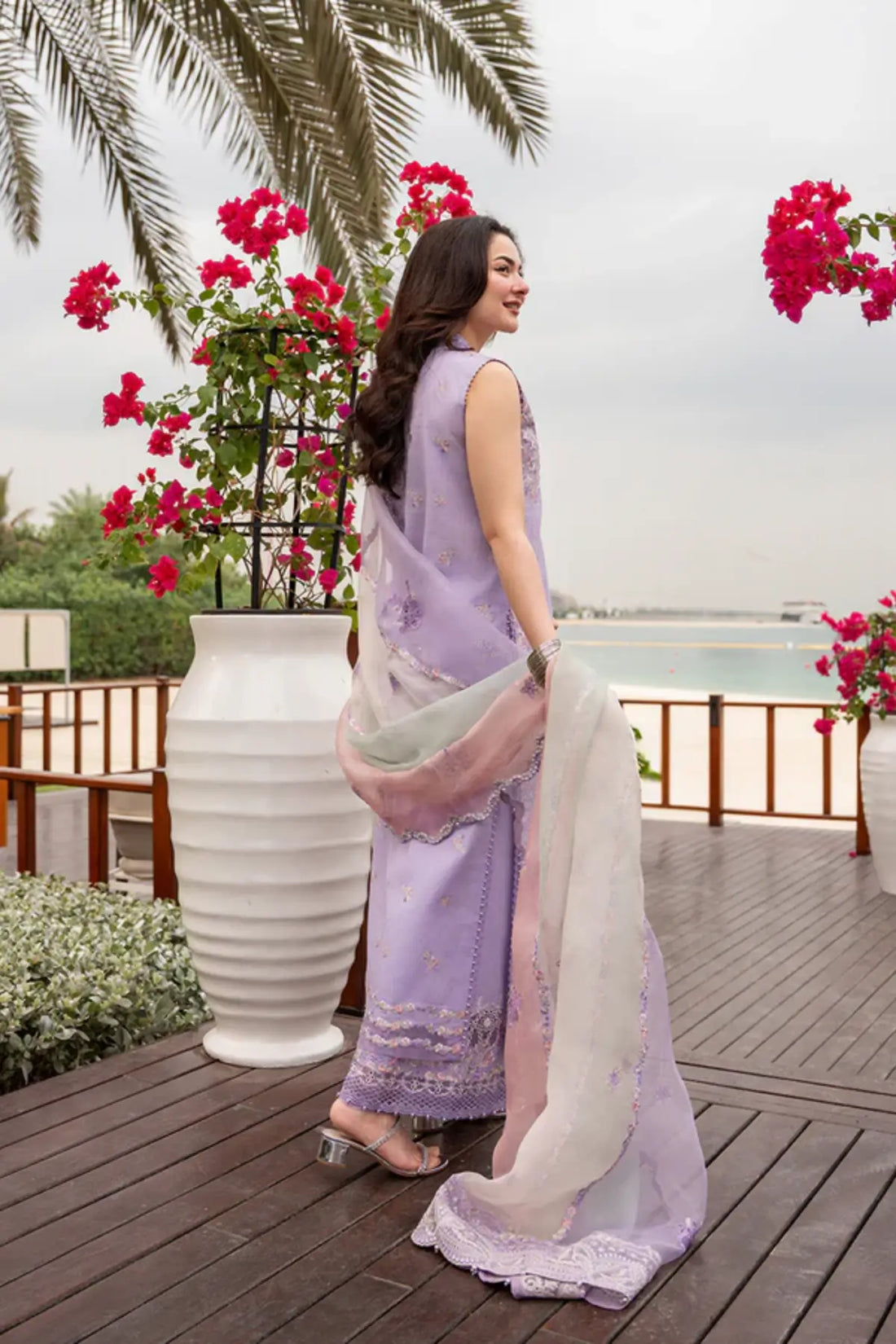 Suela Faiza Saqlain soft lilac ready to wear lawn 3PC suit Pakistanimoda