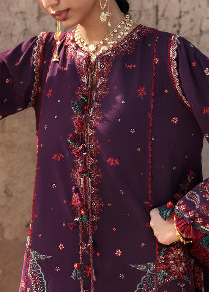 Hussain Rehar Sultana Purple Karandi Palazzo Suit with Mint Dupatta | pakistanimoda.com