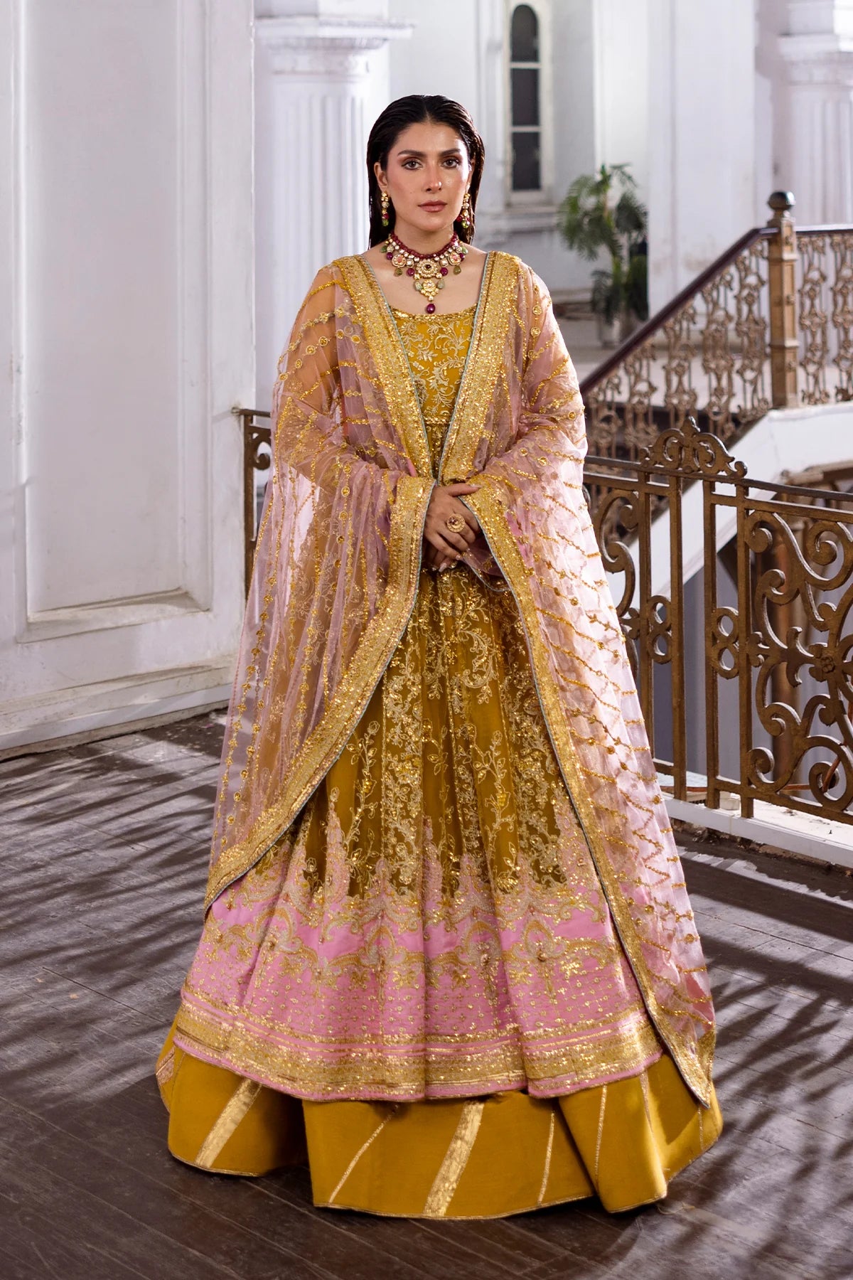 Sunberry Pakistani bridal pishwas lehenga suit with dupatta – Erum Khan Jahan Vol IV stitched wedding outfit.