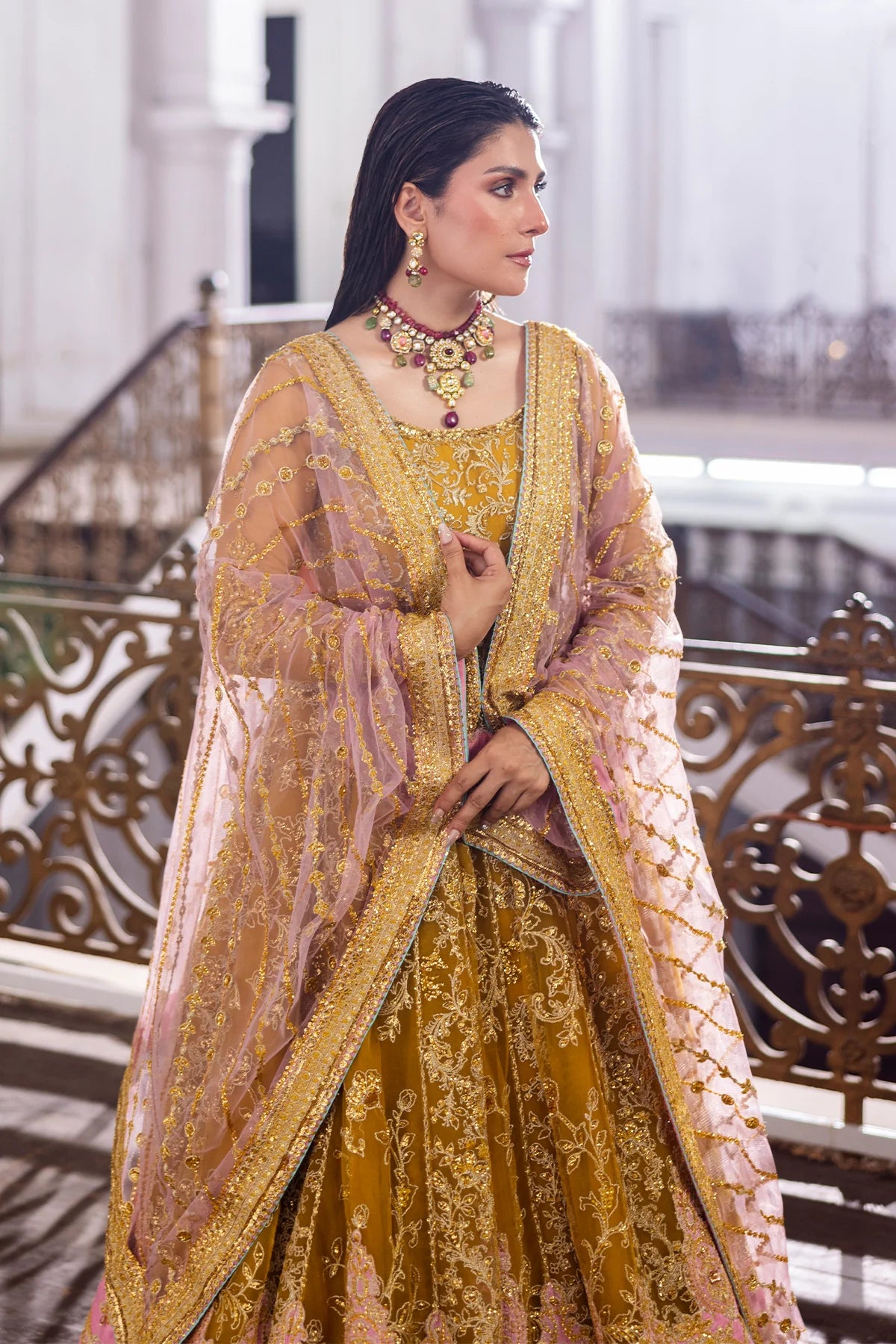 Sunberry Pakistani bridal pishwas lehenga suit with dupatta – Erum Khan Jahan Vol IV stitched wedding outfit.