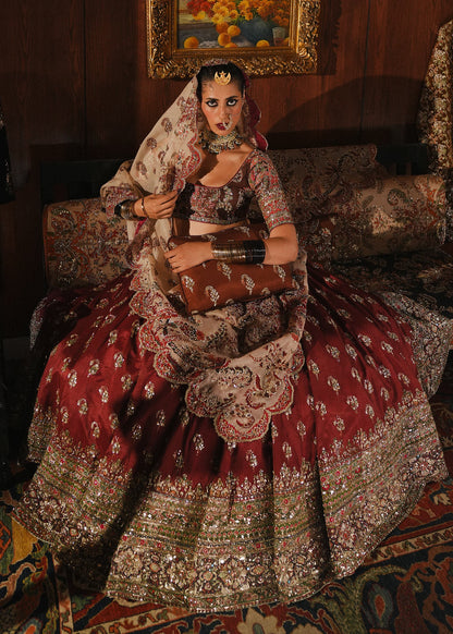 Surkh-Barn Red Raw Silk Lehenga with Deep Brown Choli