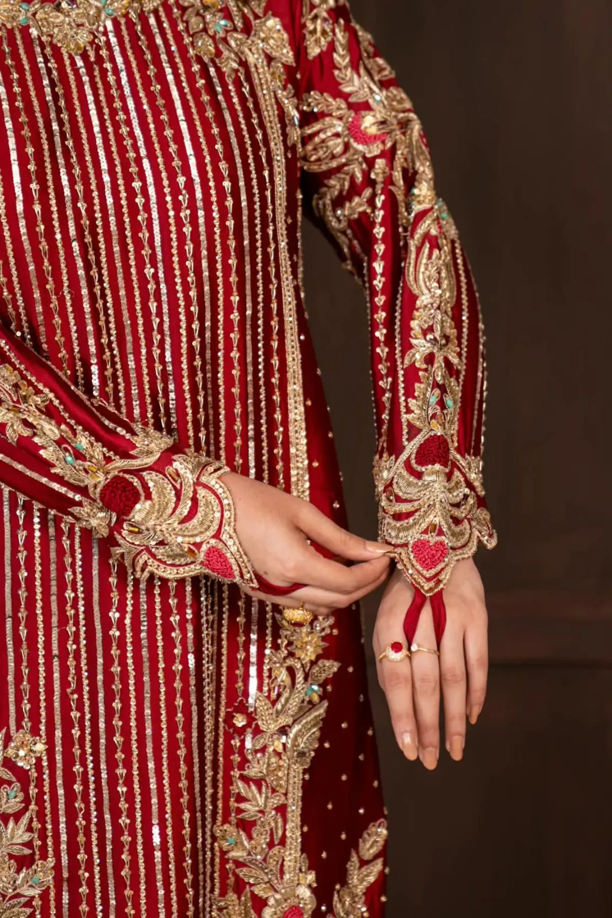 Surkhroo – Deep Red Hand Embellished Pakistani Formal Stitched Suit