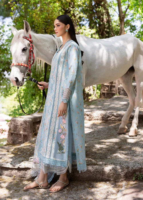 Sweet Opel 8-B – Designer Embroidered Blue Lawn Suit with Floral Organza Dupatta by Saira Shakira