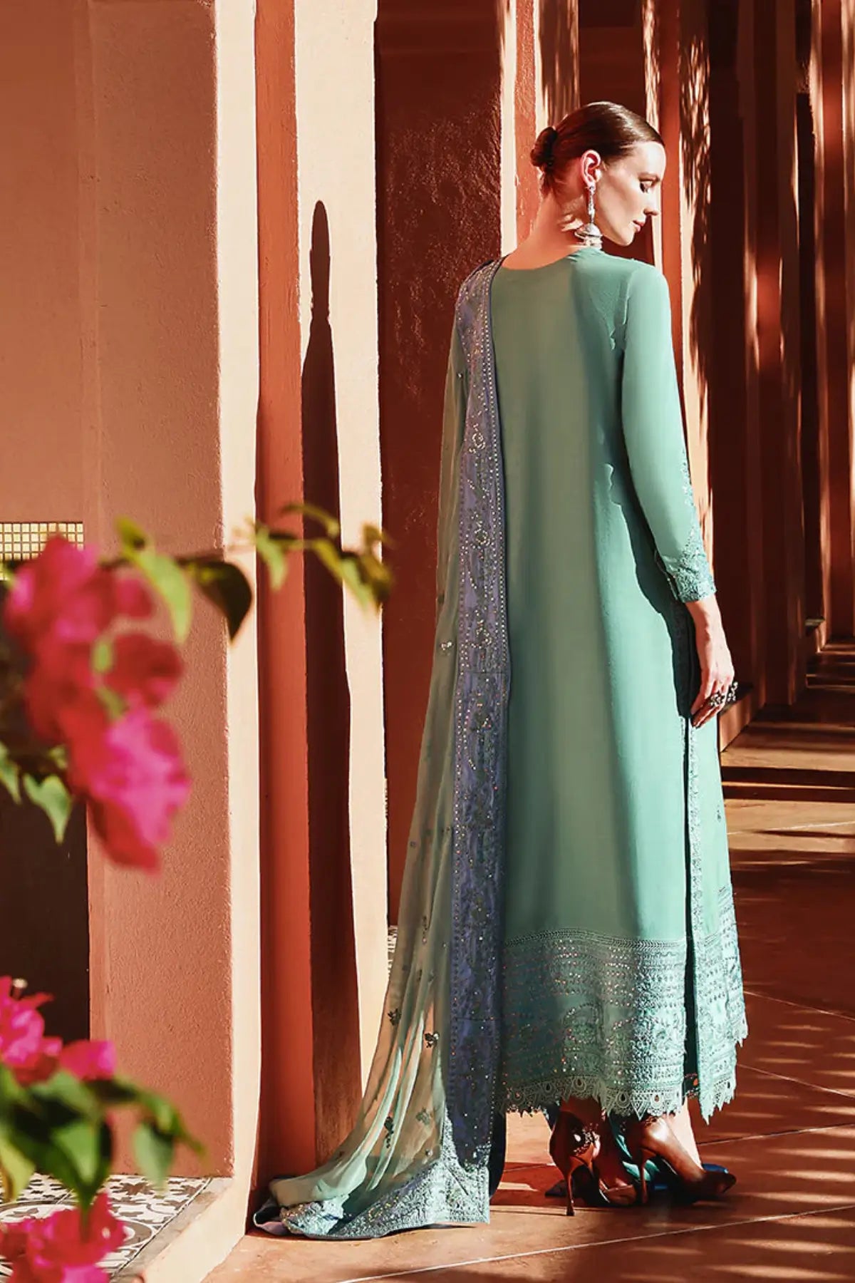 Aqua raw silk 3PC stitched suit Sybil by Mushq from Nuvera Raw Silk 2026 available at Pakistanimoda worldwide
