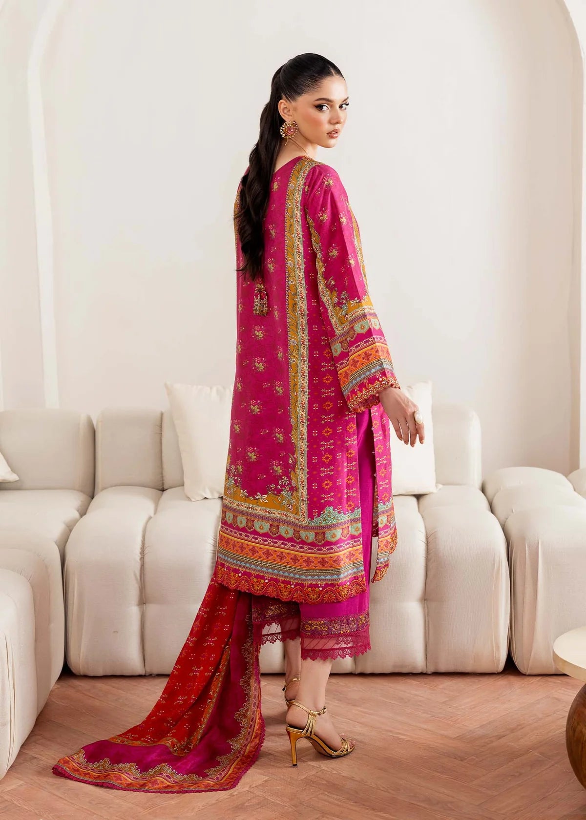 Sylvie-Formal magenta raw silk suit for family gatherings by-Kanwal Malik
