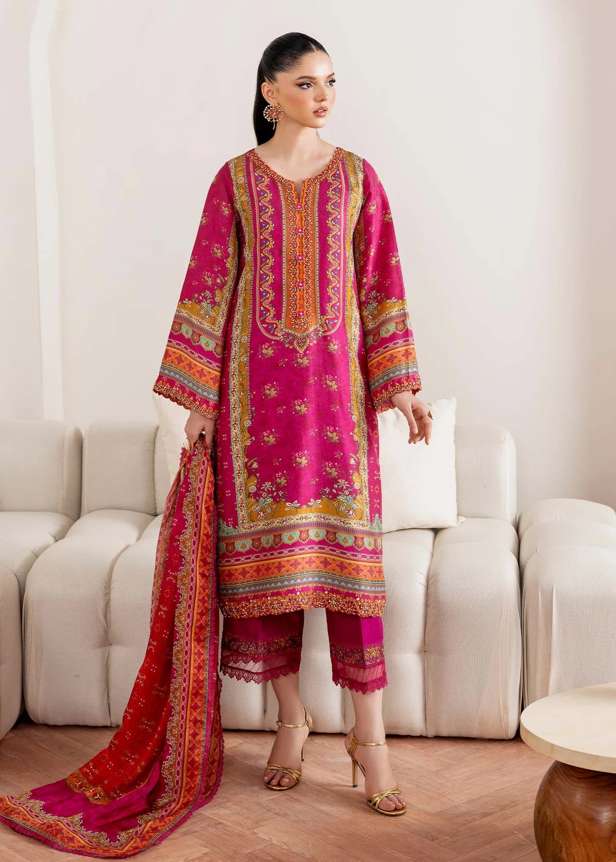 Sylvie-Formal magenta raw silk suit for family gatherings by-Kanwal Malik