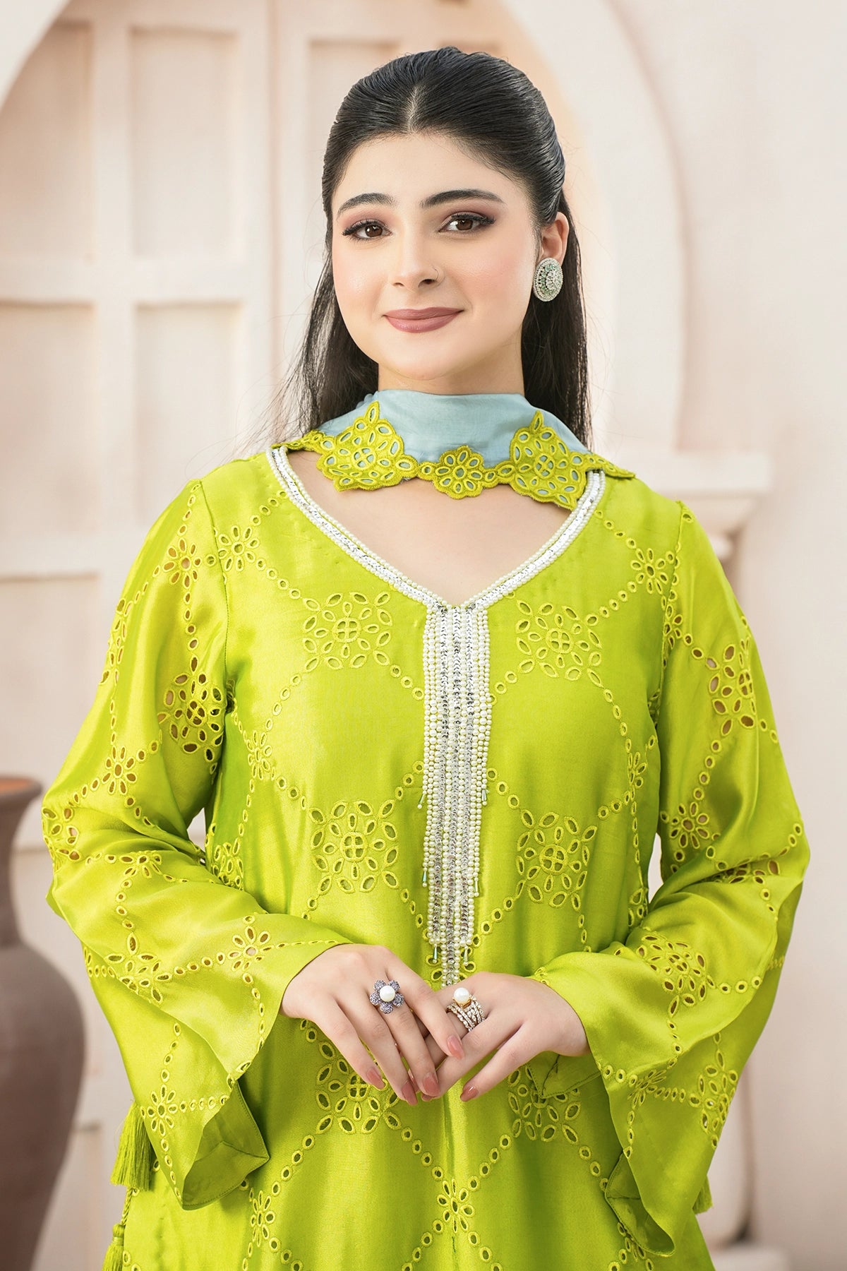 Sylvie – Lime Green Sheesha Silk Festive Suit with Balloon Pants