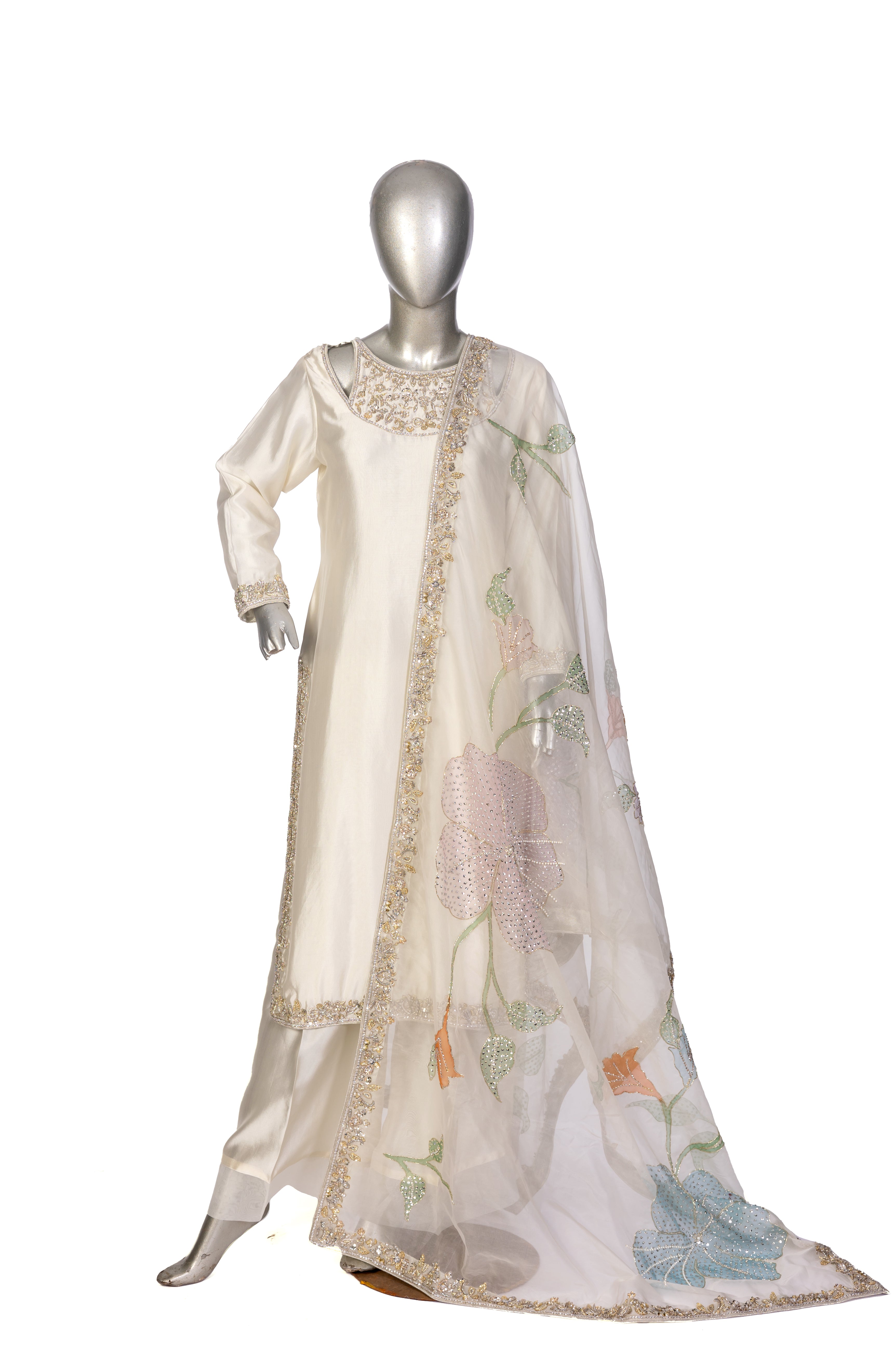 Tabish – Luxury Sheesha Silk 3-Piece Suit with Hand-Painted Dupatta