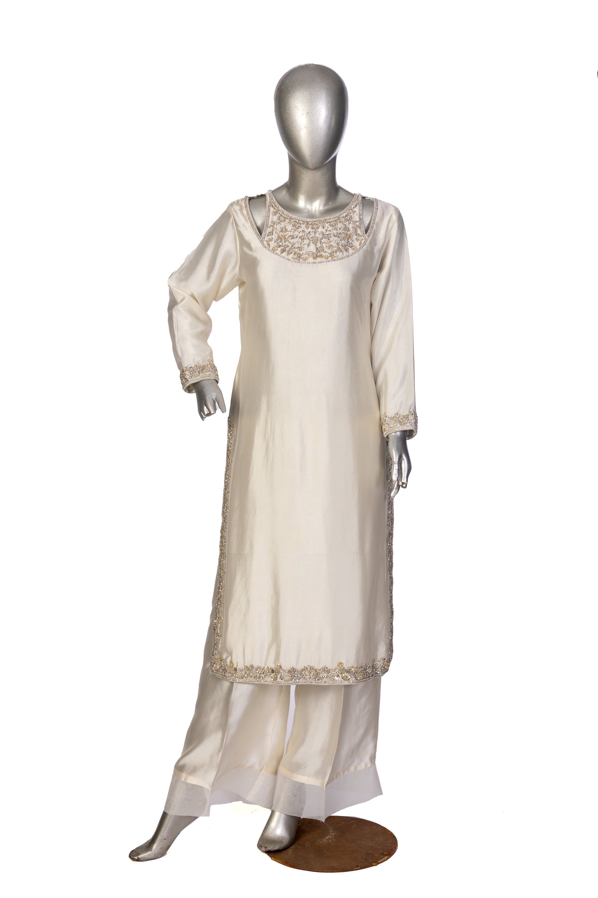 Tabish – Luxury Sheesha Silk 3-Piece Suit with Hand-Painted Dupatta