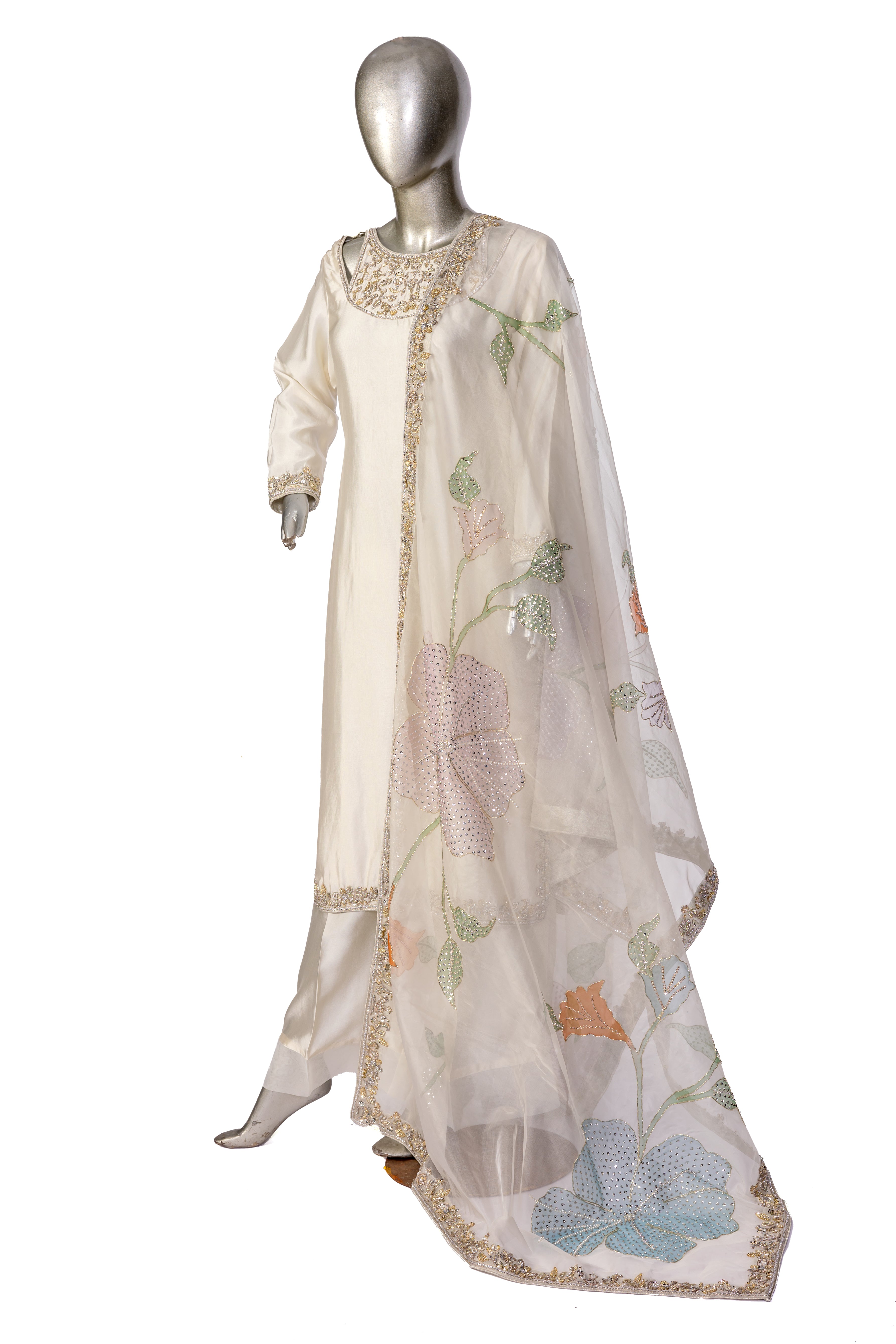 Tabish – Luxury Sheesha Silk 3-Piece Suit with Hand-Painted Dupatta