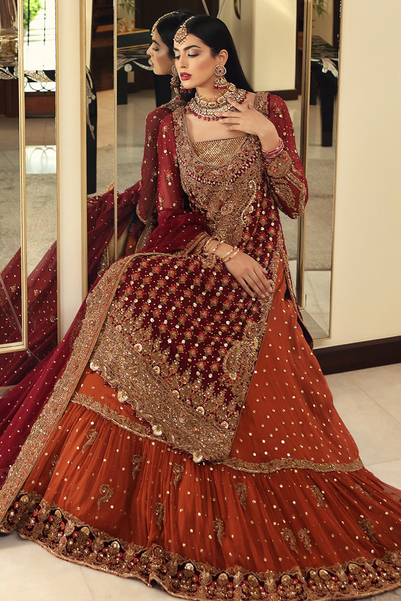 Taleya-Traditional Maroon Wedding Outfit for Pakistani and Indian Brides