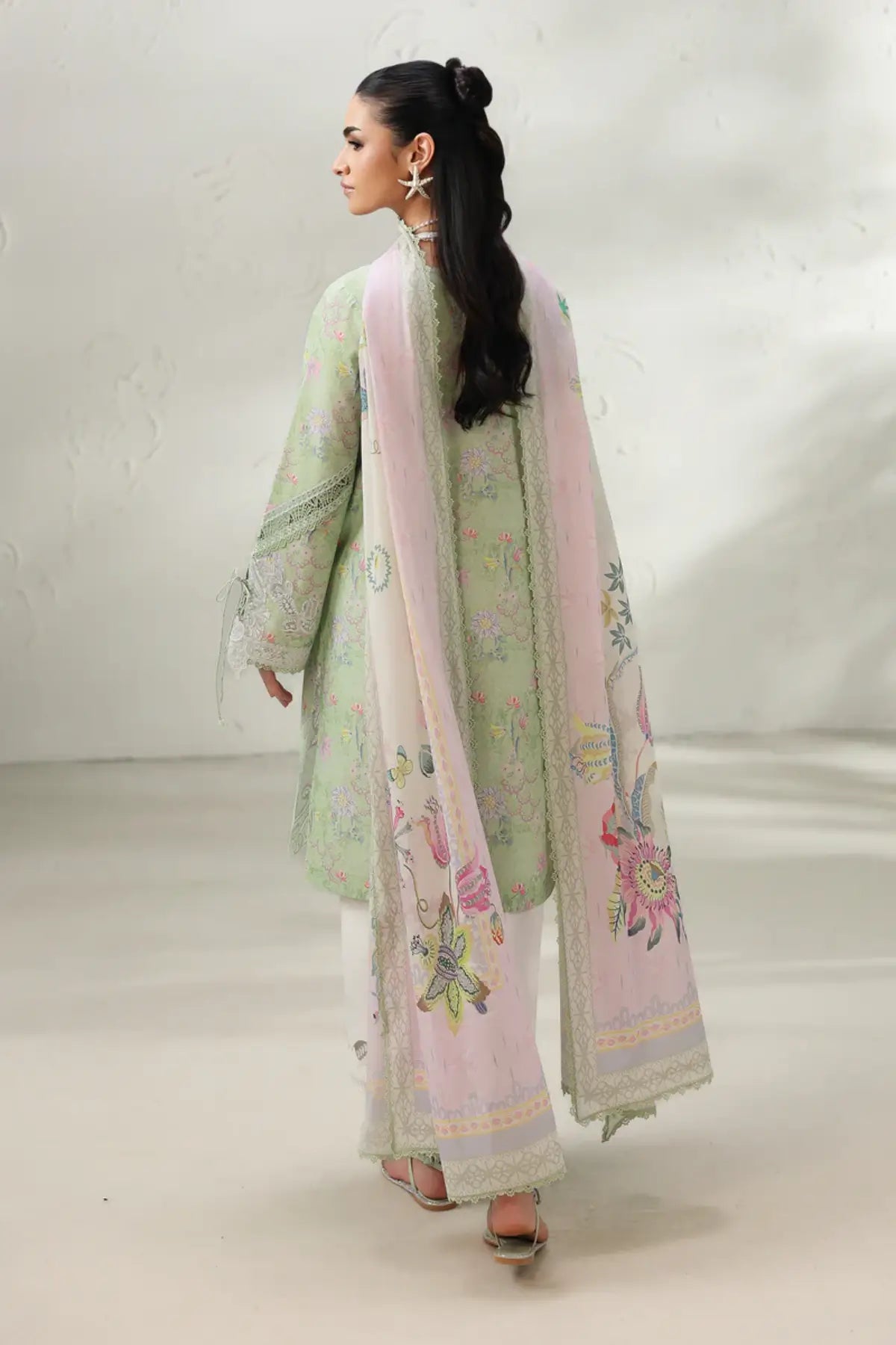Talya QQP-01(A) by Qalamkar ivory printed lawn stitched 3PC suit with embroidered neckline, daman detailing, and printed lawn dupatta.