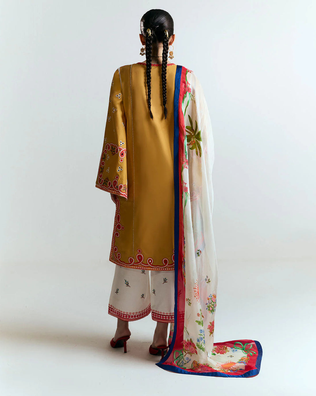 Tanim-Mustard yellow embroidered Pakistani outfit for women