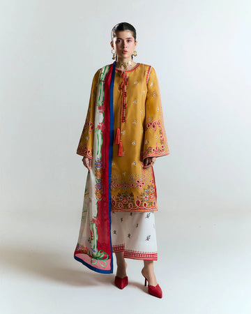 Tanim-Mustard yellow embroidered Pakistani outfit for women