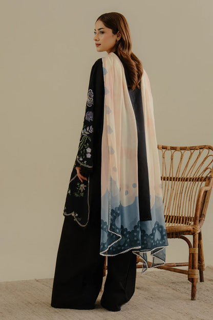 Tara-8A- Bold black embroidered lawn ensemble By- Zara Shahjahan
