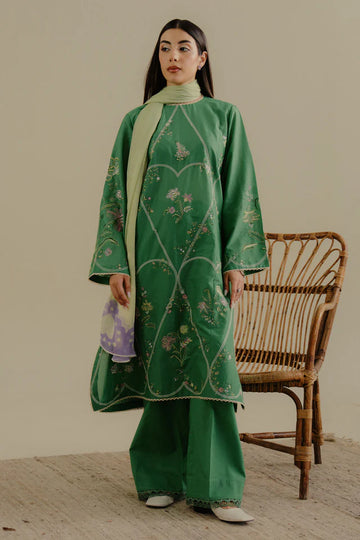 Tara-8B- Fresh Green embroidered lawn ensemble By- Zara Shahjahan