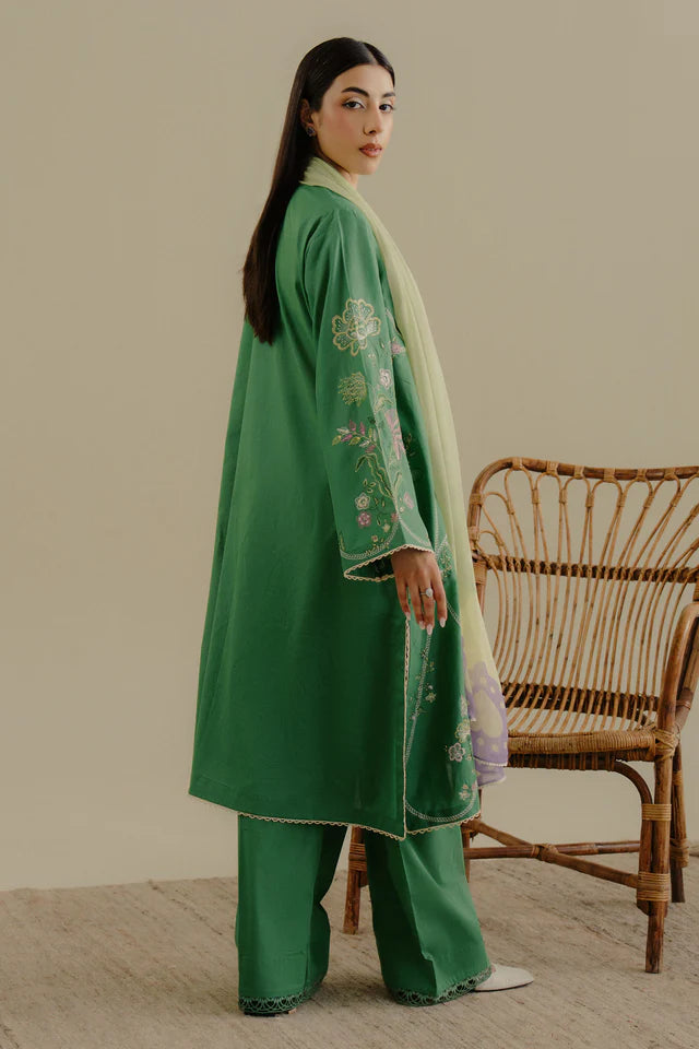 Tara-8B- Fresh Green embroidered lawn ensemble By- Zara Shahjahan